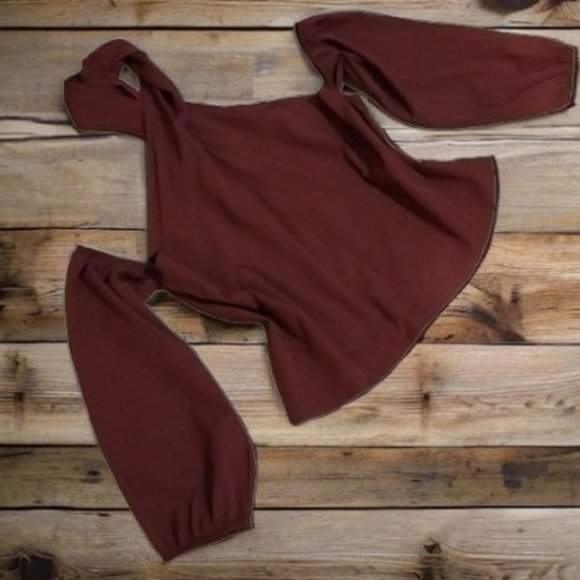 None Tops - SOLD-Sexy Maroon Twist Neck Cut Sleeve Top-XL